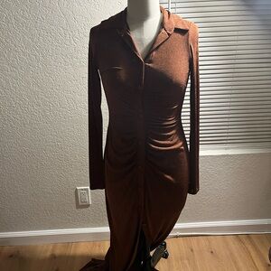 Elegant Brown Long Sleeve Dress